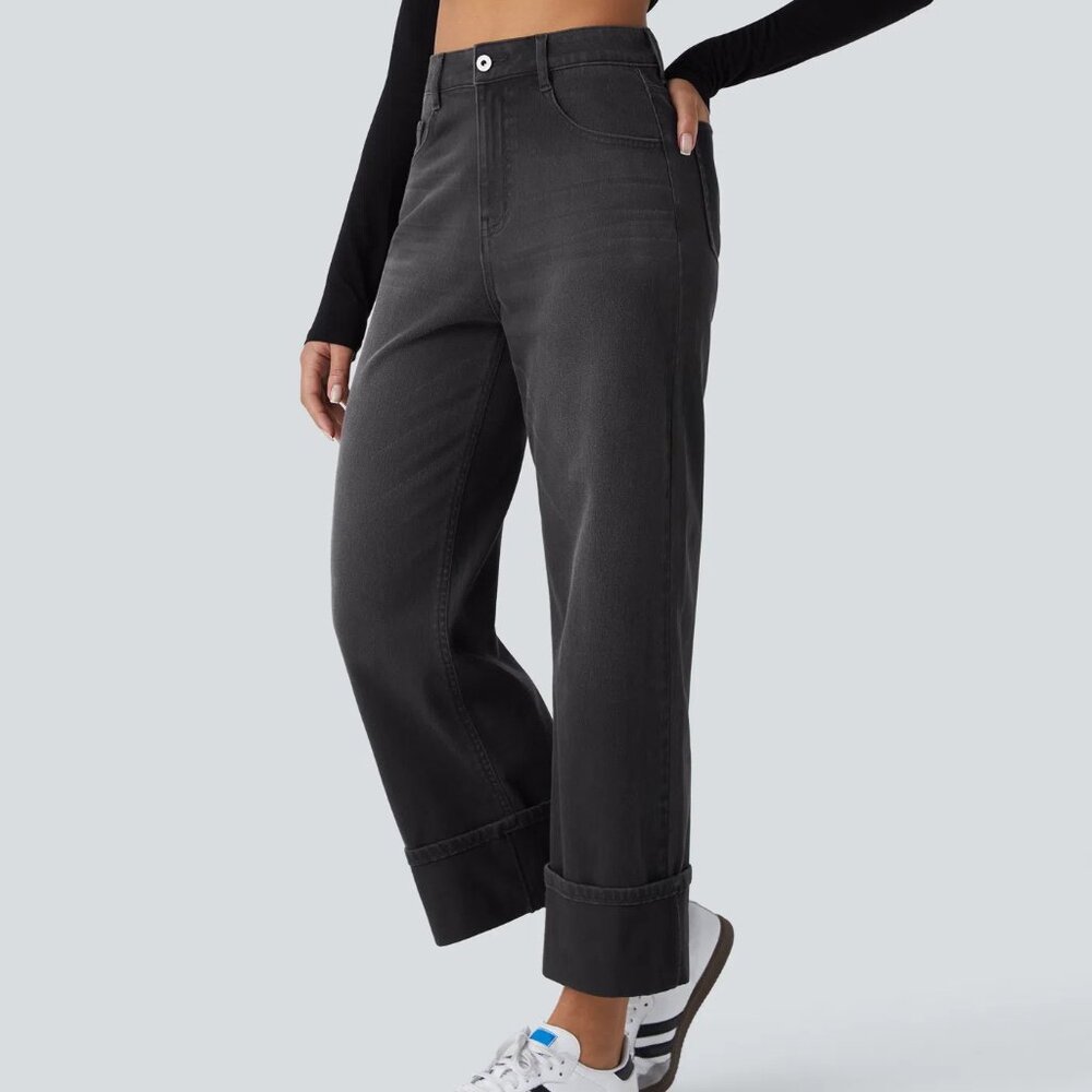 Halara Flex™ Rolled Hem Wide Leg Stretchy Jeans - size L